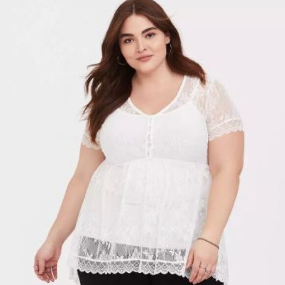 2X Torrid Sheer Lace V-Neck Babydoll Top - Picture 1 of 4